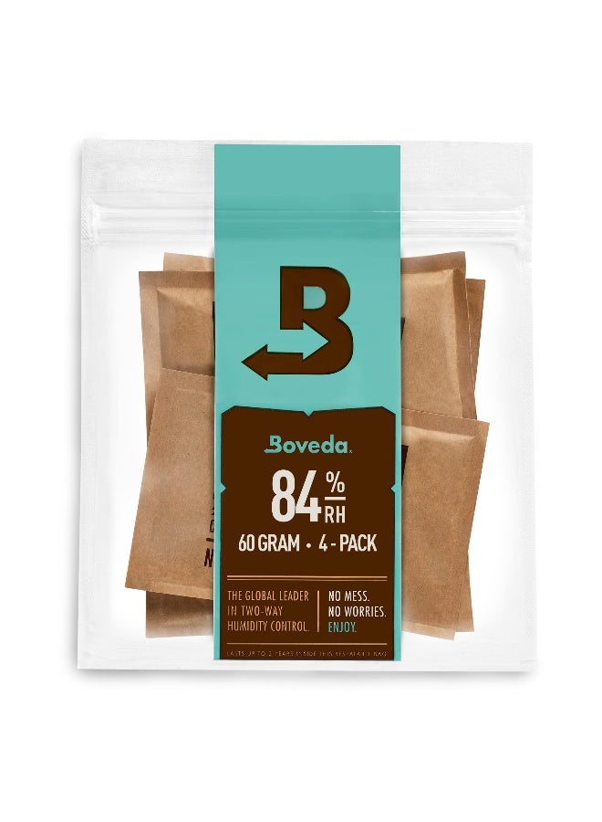 Boveda بوفيدا لتتبيل عبوات التحكم في الرطوبة ثنائية الاتجاه 84 RH لتتبيل صندوق مرطب خشبي صغير إلى متوسط الحجم حتى 100 قطعة حجم 60 عبوة 4 في كيس قابل لإعادة الإغلاق - Image 1