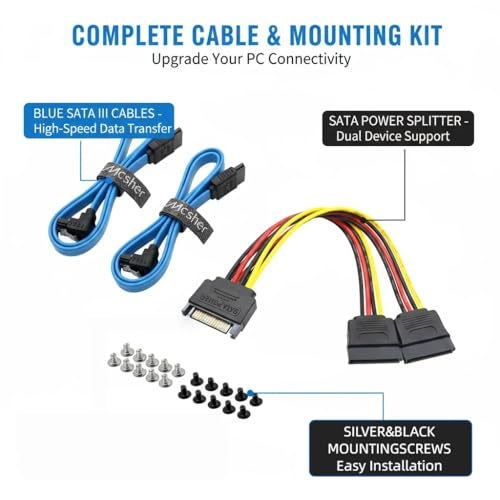Mcsher 20" Inch 6Gbps SATA 3 Data Cable SATA Power Splitter Cord Mounting Screws Set/HDD SSD Hard Drive Connection Kit - Image 2