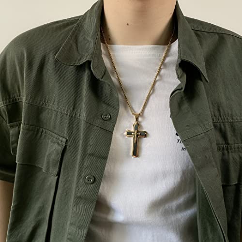 INSEA Classic Cross Necklace for Men Silver Black Gold Stainless Steel Christ Cross Crucifix Pendant Necklace Religious Jewelry Gift Box Chain 21.6 Inches (Gold) - Image 5