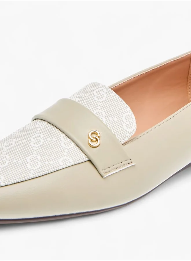 Celeste Womens Monogram Print Slip-On Loafers With Metal Accent