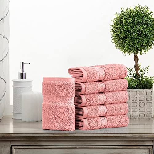 Superior Egyptian Cotton Pile Face Towel/Washcloth Set of 6, Ultra Soft Luxury Towels, Thick Plush Essentials, Absorbent Heavyweight, Guest Bath, Hotel, Spa, Home Bathroom, Shower Basics, Tea Rose - Image 2