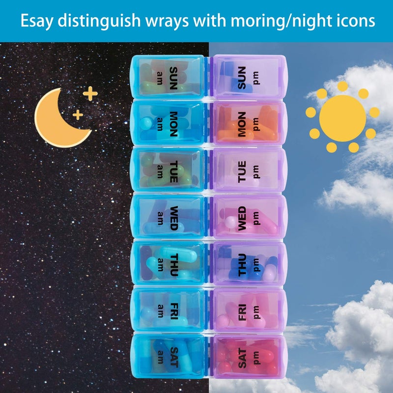 zumd Weekly Pill Organizer 2 Times a Day,7 Day am pm Pill Organizer, Large Daily Pill Cases Pill Box Vitamin Organizer Box,Yellow Floral - Image 2