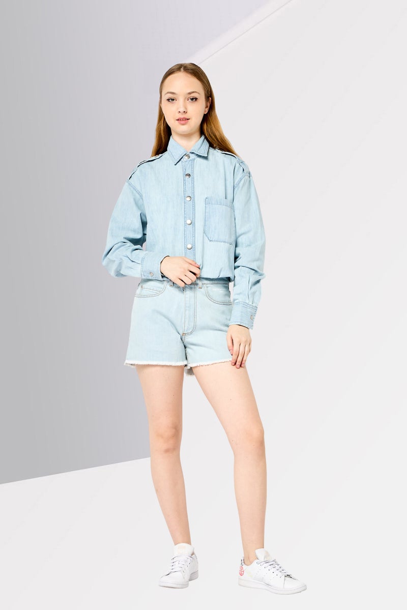 STELLA MCCARTNEY Women Washed Long Sleeve Denim Jumpsuit, Light Blue - Image 2