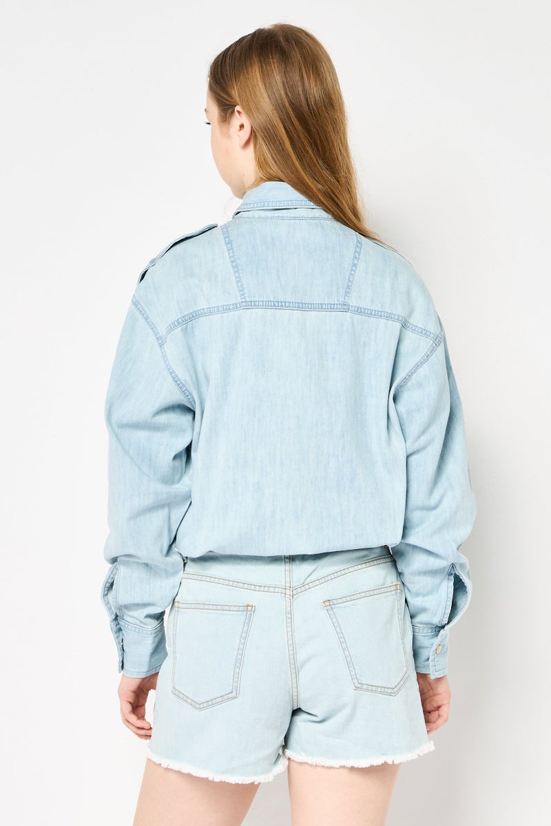 STELLA MCCARTNEY Women Washed Long Sleeve Denim Jumpsuit, Light Blue - Image 4