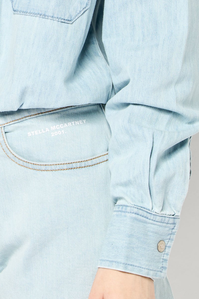 STELLA MCCARTNEY Women Washed Long Sleeve Denim Jumpsuit, Light Blue - Image 3