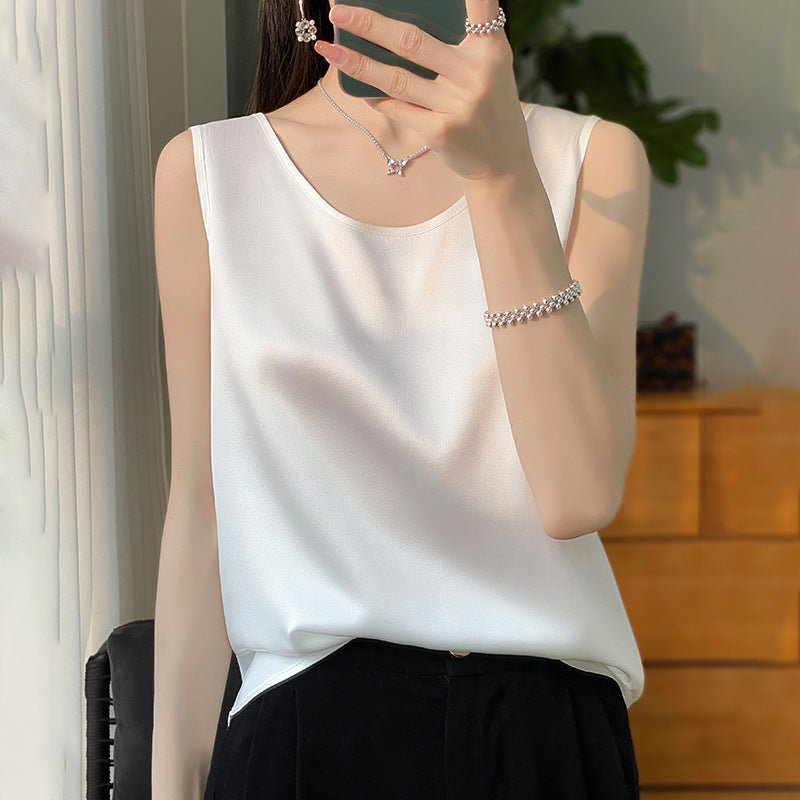 Women's Satin Camisole Top Short Round Neck Sleeveless 2025 New - Image 2