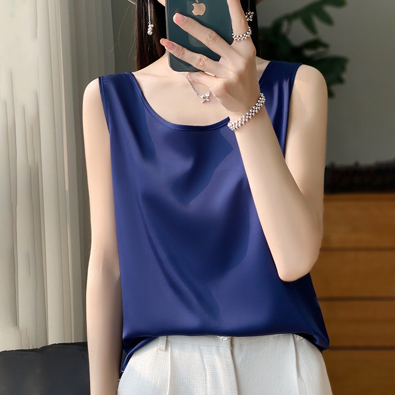 Women's Satin Camisole Top Short Round Neck Sleeveless 2025 New - Image 3