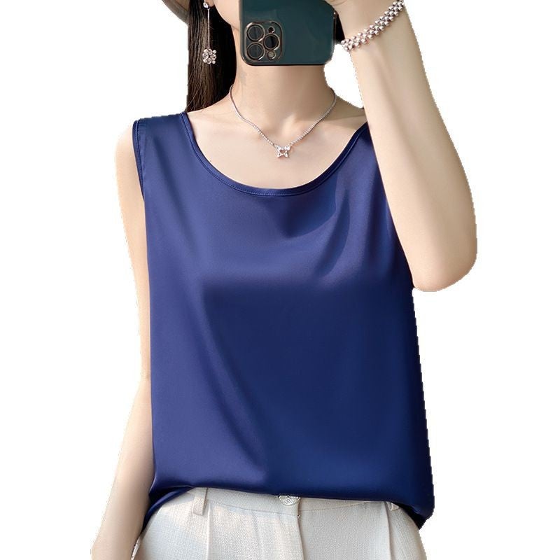 Women's Satin Camisole Top Short Round Neck Sleeveless 2025 New - Image 5