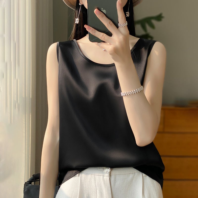 Women's Satin Camisole Top Short Round Neck Sleeveless 2025 New - Image 4