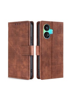 HuHa Case Cover For Realme GT Neo5 SE Skin Feel Crocodile Magnetic Clasp Leather Phone Case Brown 