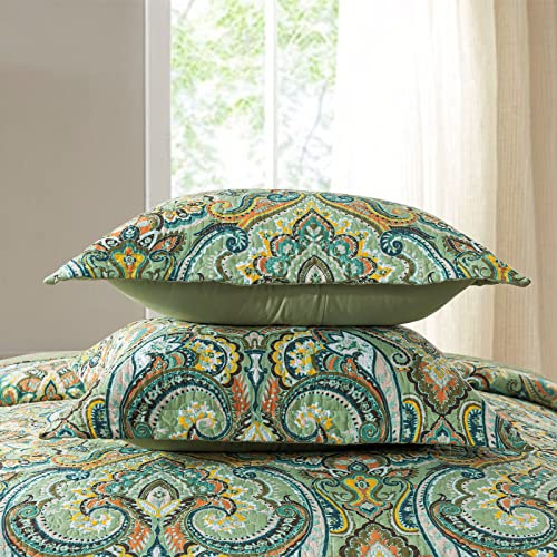 NEWLAKE Cotton Bedspread Quilt Sets-Reversible Patchwork Coverlet Set, European Green Floral Pattern, King Size - Image 5