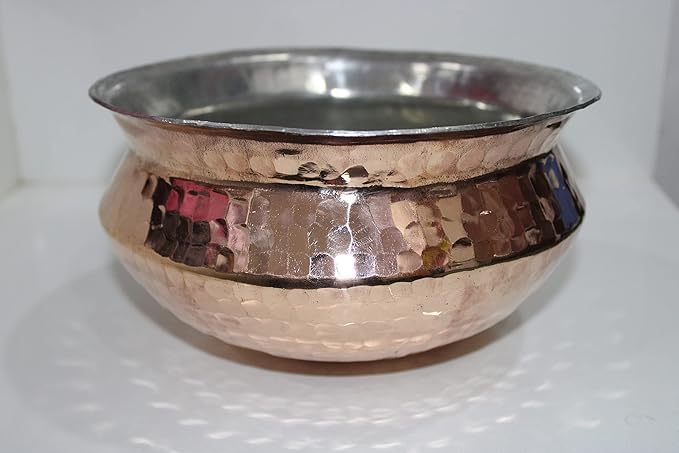 KITCART KITCART Copper Handi Sipri with Hammered Shinny Finish for Cooking Serving 4liter  - Image 1
