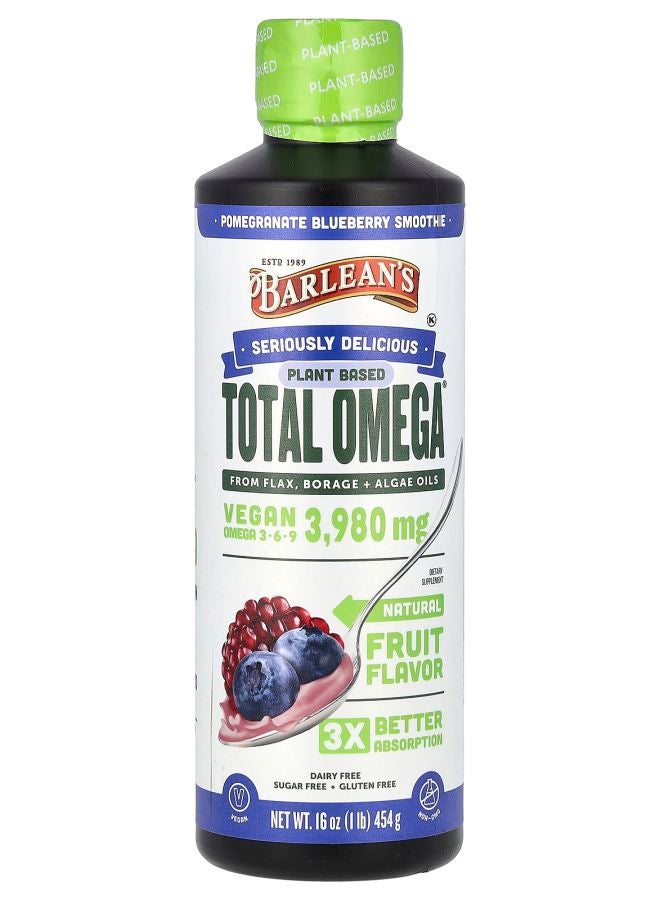 BARLEAN'S Plant Based Total Omega 3 · 6 · 9 Pomegranate Blueberry Smoothie 3980 mg 16 oz (454 g) 
