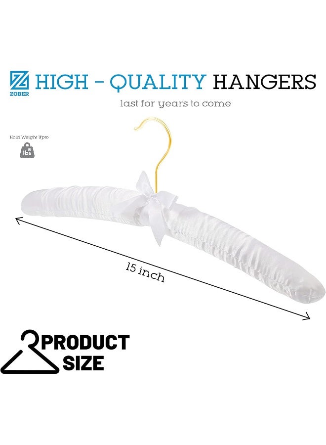 ZOBER Non-Slip Satin Padded Clothes Hangers With Gold Hook - Soft Silk Fabric 360° Swivel Hook Strong And Durable Hangers Hold Upto 10 Lbs, For Blouse, Lingerie More Clothes (10 Pack, White) - Image 2