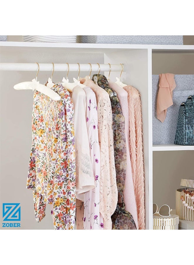 ZOBER Non-Slip Satin Padded Clothes Hangers With Gold Hook - Soft Silk Fabric 360° Swivel Hook Strong And Durable Hangers Hold Upto 10 Lbs, For Blouse, Lingerie More Clothes (10 Pack, White) - Image 3