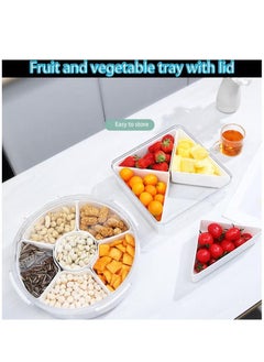 XiuWoo Veggie Tray with Lid-Divided Serving Tray with 6 Compartments, Reusable Food Storage Containers for Party Serving Platter, Fruit Vegetable Snack Tray Container, Nut, Desserts  - Image 3