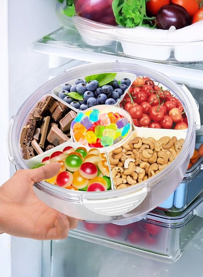 XiuWoo Veggie Tray with Lid-Divided Serving Tray with 6 Compartments, Reusable Food Storage Containers for Party Serving Platter, Fruit Vegetable Snack Tray Container, Nut, Desserts - Image 1