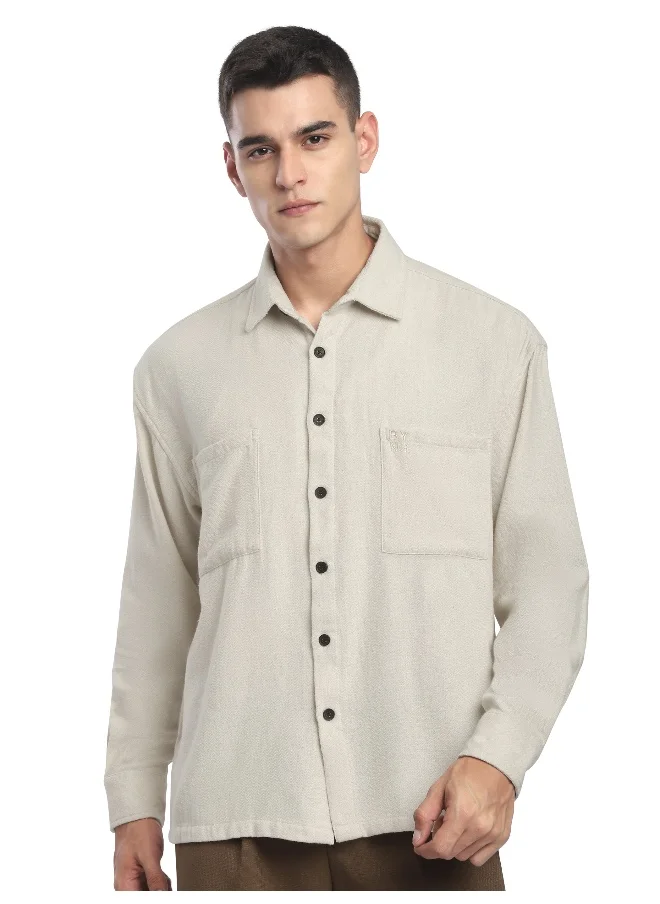 Beyoung Off White Dual Pocket Cotton Shirt