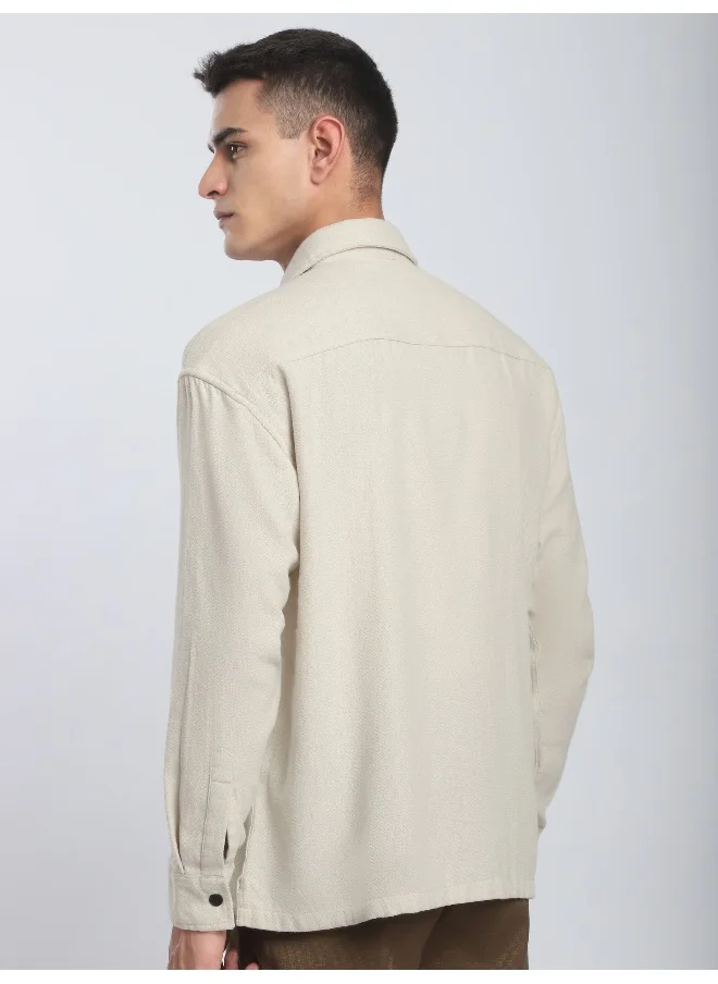 Beyoung Off White Dual Pocket Cotton Shirt