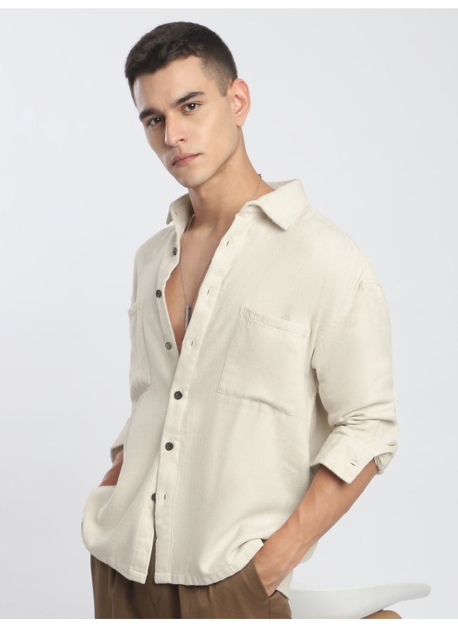 Beyoung Off White Dual Pocket Cotton Shirt  - Image 1