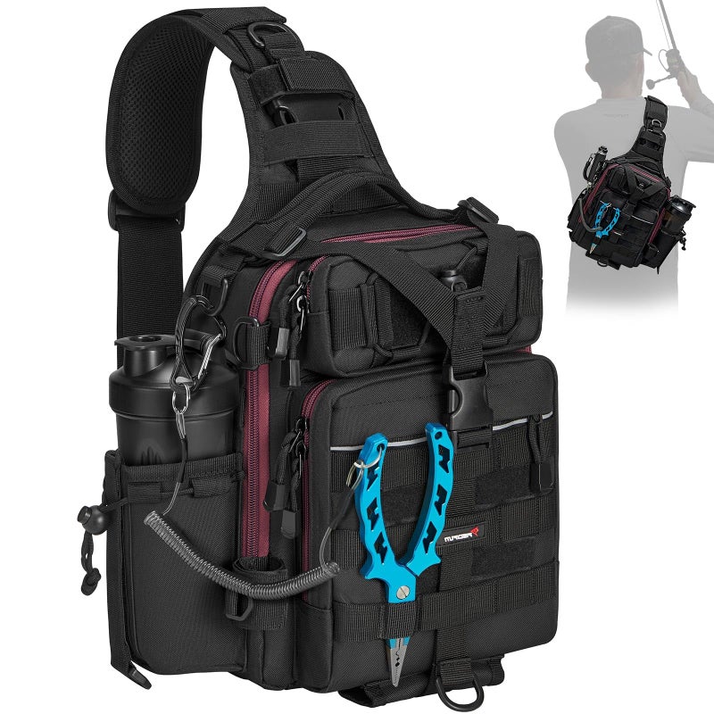 Piscifun Fishing Tackle Bag with Rod & Gear Holder, Lightweight Sling Bag Storge Gear and Equipment, Black - Image 1