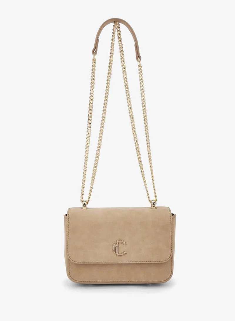 Textured Crossbody Bag With Flap Closure