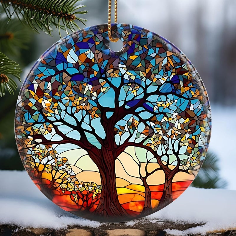 Touber Tree of Life Ornament, Christmas Decoration, Holiday Present Idea, Heirloom Keepsake, Round Ceramic, Bauble Present, Tree of Life - Image 1