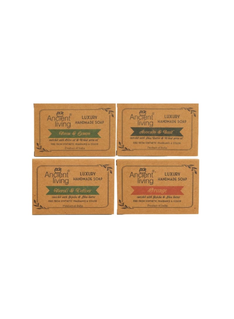Ancient Living Orange soap,Neem and Lemon soap,Neroli and Vetiver soap,Avocado and Basil soap ,Luxury Handmade Moisturizing || Daily Use Suitable For All skin Types 100g*4 - Image 1