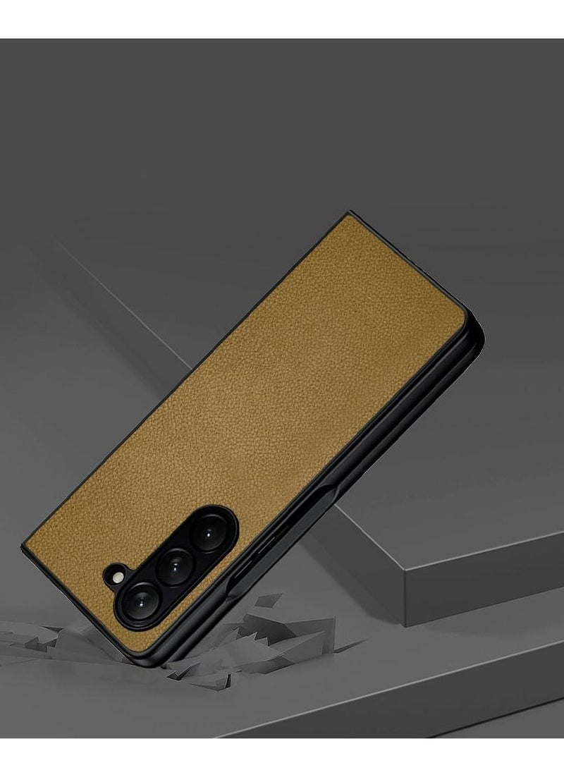 CATANES غطاء جلد لجهاز سامسونج جالاكسي زد فولد 5 مع حماية كاملة ضد الخدوش للشاشة باللون البني - Image 3