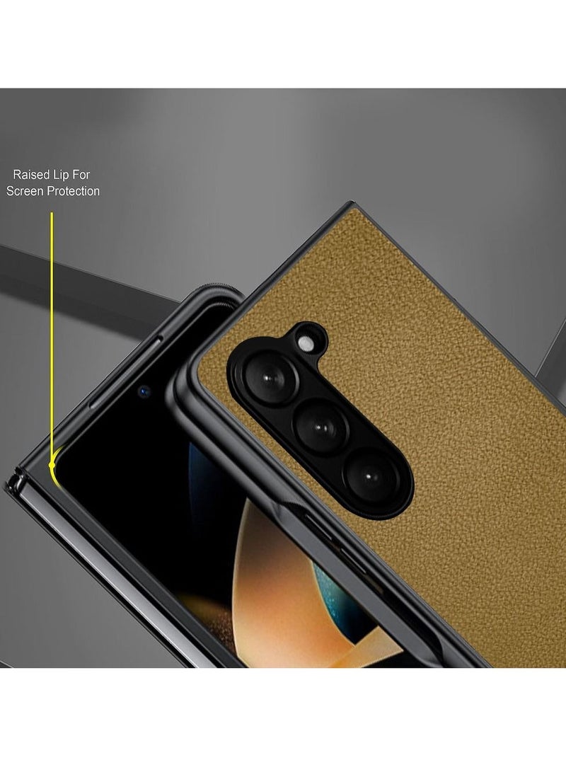 CATANES غطاء جلد لجهاز سامسونج جالاكسي زد فولد 5 مع حماية كاملة ضد الخدوش للشاشة باللون البني - Image 2