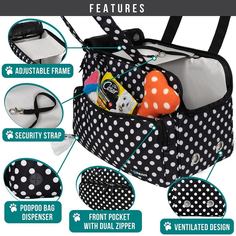 PetAmi Small Dog Purse Carrier, Soft-Sided Pet Carrier Bag with Pockets, Portable Puppy Cat Travel Handbag Tote, Airline Approved Breathable Mesh, Poop Bag Dispenser, Max 18 lbs, Polka Dot Black - Image 3