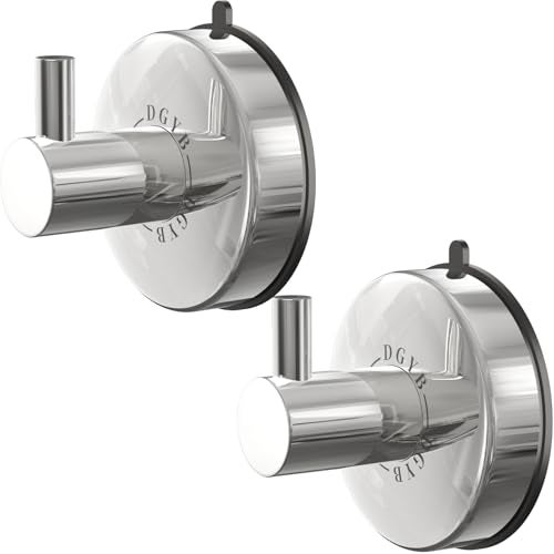 DGYB Suction Cup Hooks - 15LB Shower Hooks for Inside Shower, Stainless Steel No Drill Wall Hook Set of 2 Chrome Towel Hook for Bathrooms, Loofah, Robe - Image 1
