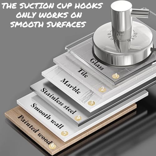 DGYB Suction Cup Hooks - 15LB Shower Hooks for Inside Shower, Stainless Steel No Drill Wall Hook Set of 2 Chrome Towel Hook for Bathrooms, Loofah, Robe - Image 5