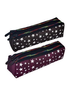 Kuber Industries Kuber Industries Pencil Pouch|Rexine Stationary Pouch|Pencil Utility Pouch|School Pencil Case for Kids|Pen-Pencil Box for Kids|2 Zipper Pencil Organizer|Star Pencil Pouch|Pack of 2|Multi  - Image 1