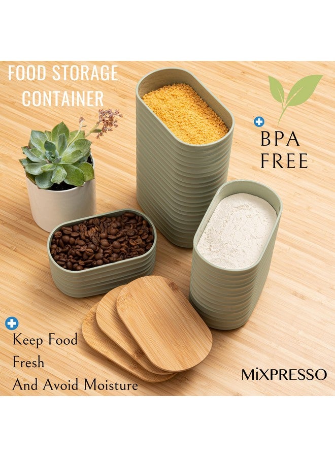 Mixpresso مجموعة علب زيتون خضراء من ميكسبرسو 3 قطع للمطبخ، علبة بلاستيكية محكمة الإغلاق مع غطاء من الخيزران، مجموعة علب القهوة والسكر، حاوية سكر زخرفية، ديكور مطبخ للكونتر - Image 4