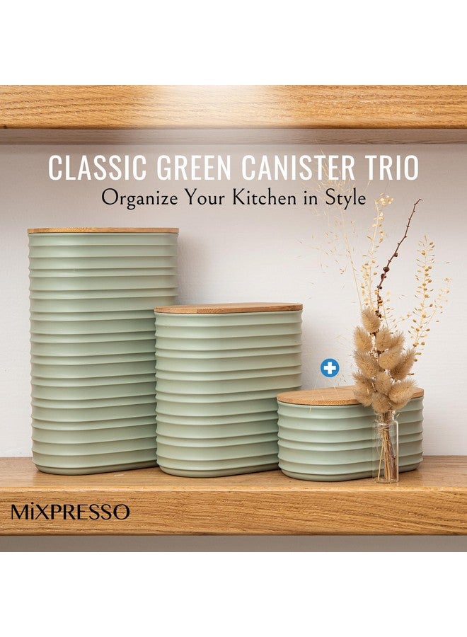 Mixpresso مجموعة علب زيتون خضراء من ميكسبرسو 3 قطع للمطبخ، علبة بلاستيكية محكمة الإغلاق مع غطاء من الخيزران، مجموعة علب القهوة والسكر، حاوية سكر زخرفية، ديكور مطبخ للكونتر - Image 5
