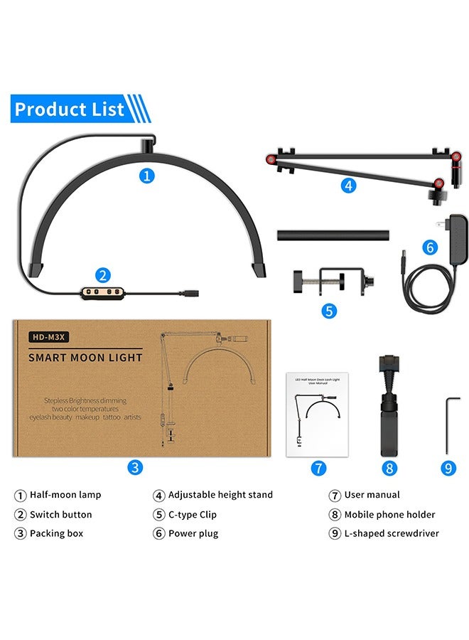 Arabest Lash Light for Eyelash Extensions,Portable Half Moon Desk Lamp,Esthetician Light for Tattoo Artists,Nail Tech,Eyelash Lamp with Phone Holder 3000-6000K 10 Brightness Adjustable  - Image 4