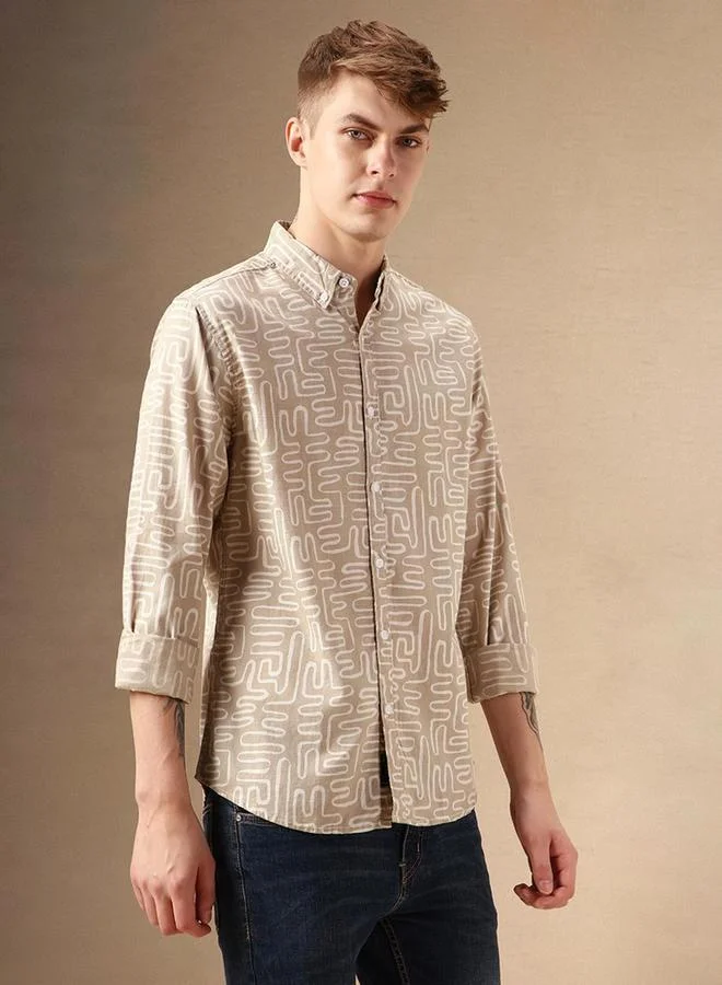 Dennis Lingo Dennis Lingo Printed Button-Down Collar Casual Shirt