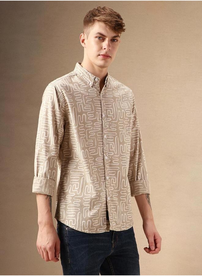 Dennis Lingo Printed Button-Down Collar Casual Shirt by Styli  - Image 3