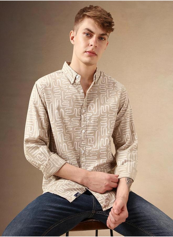 Dennis Lingo Printed Button-Down Collar Casual Shirt by Styli  - Image 1