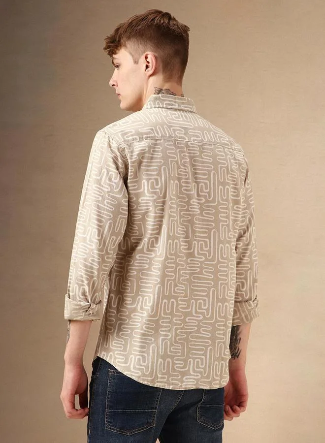 Dennis Lingo Dennis Lingo Printed Button-Down Collar Casual Shirt