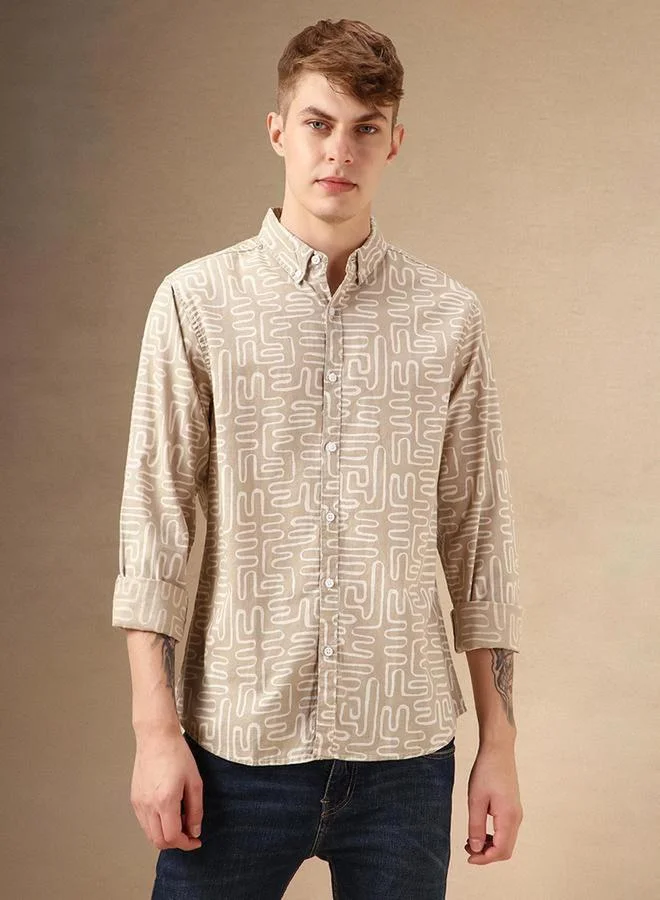 Dennis Lingo Dennis Lingo Printed Button-Down Collar Casual Shirt