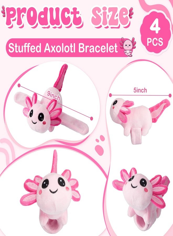 Deekin 4 Pcs 9 Inch Axolotl Stuffed Slap Bracelets Bulk Pink Plush Wrist Snap Band Cute Soft Stuffed Animals Jungle Themed Bracelets for Birthday Christmas Item Pet Adoption Party Favors - Image 2