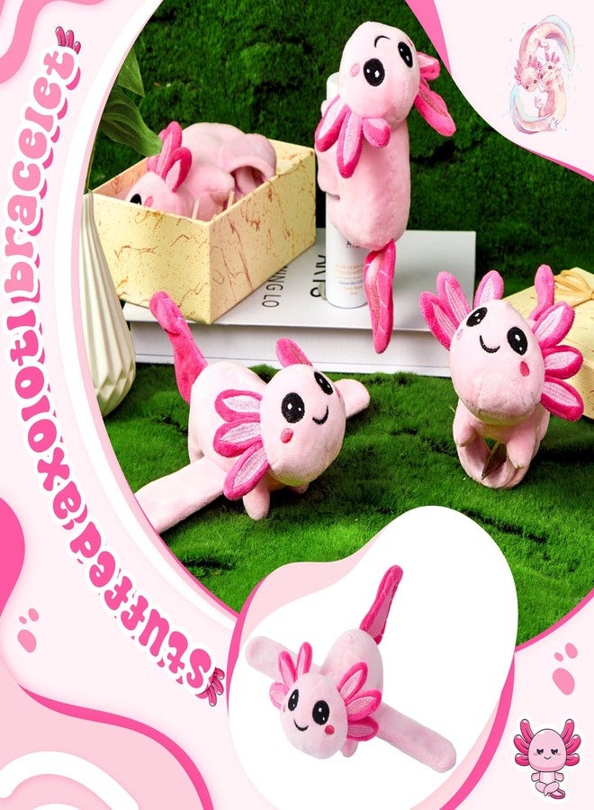 Deekin 4 Pcs 9 Inch Axolotl Stuffed Slap Bracelets Bulk Pink Plush Wrist Snap Band Cute Soft Stuffed Animals Jungle Themed Bracelets for Birthday Christmas Item Pet Adoption Party Favors - Image 3