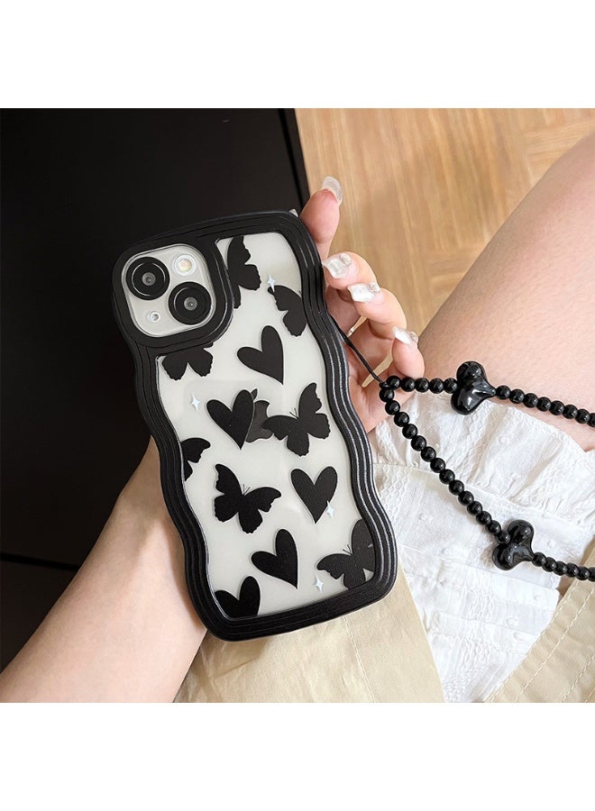 NIBEMINENT Big Waves Protective TPU Case Cover For iPhone 16, Black Love Butterfly - Image 2