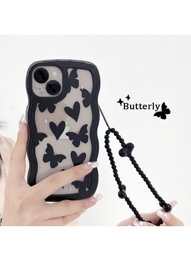 NIBEMINENT Big Waves Protective TPU Case Cover For iPhone 16, Black Love Butterfly - Image 1