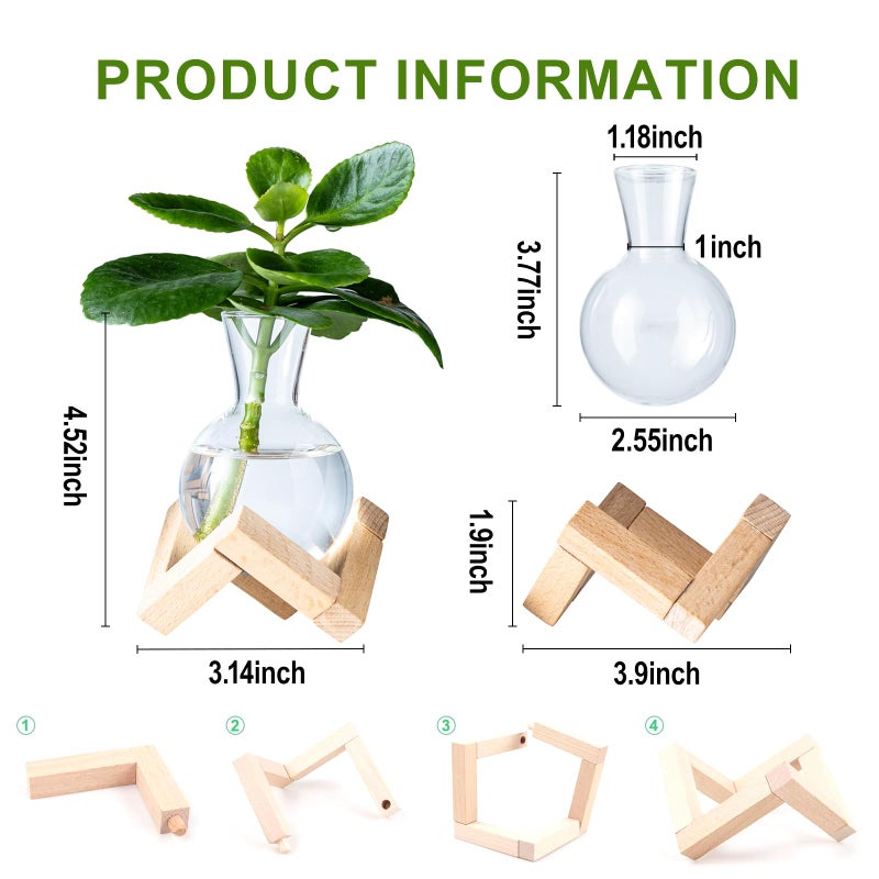 wangsdjy Propagation Stations, Propagation vases with Wooden Stand, Small Tabletop Glass Bulb Vases for Hydroponics Plant Propagation Station Home Office Decoration, Gift for Women Plant Lovers (2) - Image 2
