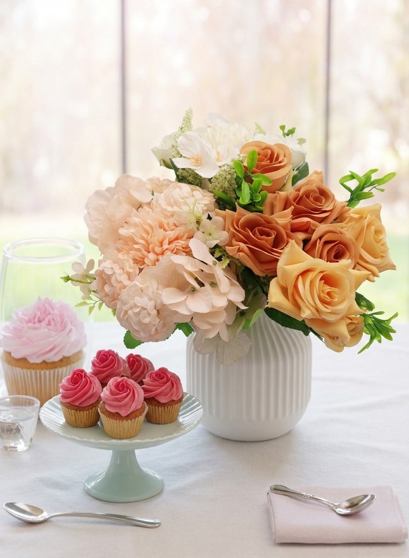 YASMINARA Artificial Flowers Arrangement With Vase-Silk Flowers Floral Bouquet Including Rose Hydrangea Baby's Breath etc in Plastic Vase-Home Bedroom Living Room Desktop Office Greenery Decor-Wedding Ceremony Festival Dinning Table Decor - Image 2