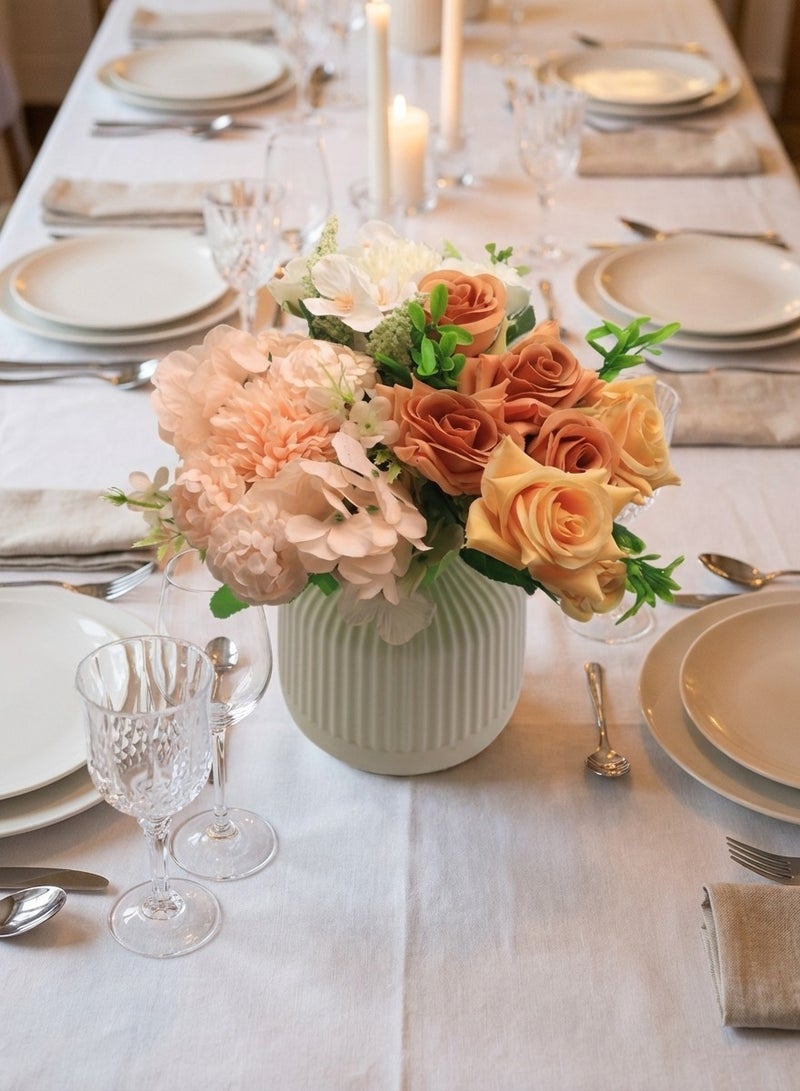 YASMINARA Artificial Flowers Arrangement With Vase-Silk Flowers Floral Bouquet Including Rose Hydrangea Baby's Breath etc in Plastic Vase-Home Bedroom Living Room Desktop Office Greenery Decor-Wedding Ceremony Festival Dinning Table Decor - Image 3