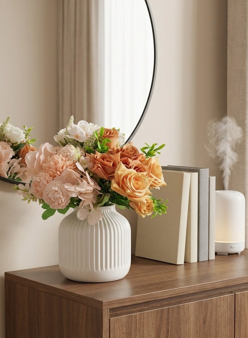 YASMINARA Artificial Flowers Arrangement With Vase-Silk Flowers Floral Bouquet Including Rose Hydrangea Baby's Breath etc in Plastic Vase-Home Bedroom Living Room Desktop Office Greenery Decor-Wedding Ceremony Festival Dinning Table Decor - Image 4